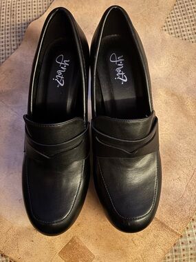 Y-Not ?Black Leather platform Chunky Slip-On Penny Loafers